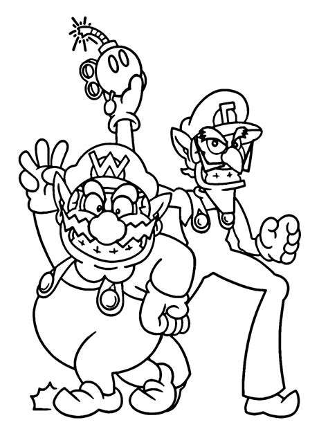 Waluigi with Wario Coloring Page - Free Printable Coloring Pages