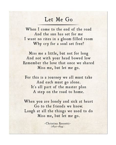 Christina Rossetti Let Me Go Poem Miss Me but Let Me Go Loss - Etsy ...