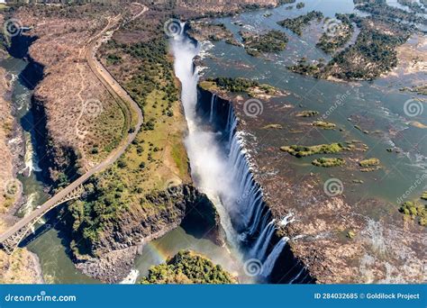 Aerial View of Victoria Falls Stock Image - Image of african, border ...