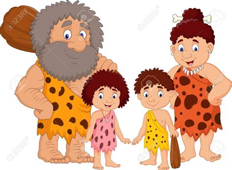 Vector illustration of Cartoon caveman family isolate on white ...