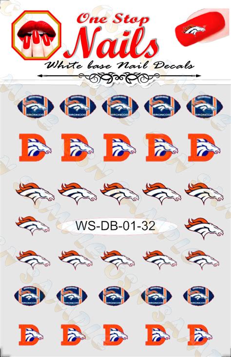 Denver Broncos Vinyl Peel & Stick Nail Art Decals pre-cut white BG WS ...