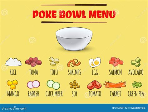 Set of Poke Bowl Ingredients. Create Own Recipe of Poke Bowl Stock ...