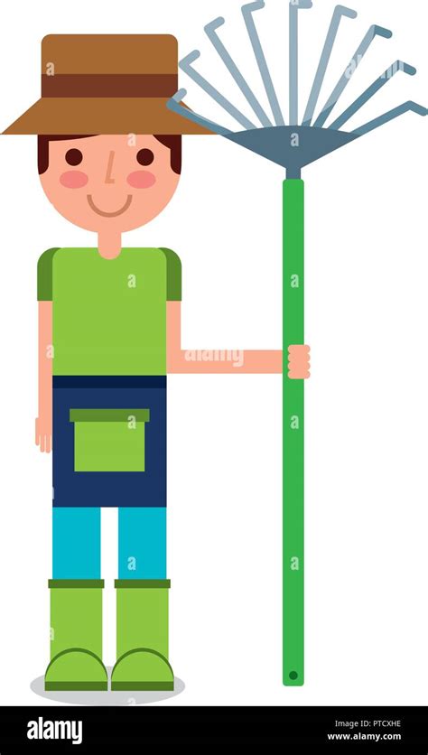 gardener boy with rake character Stock Vector Image & Art - Alamy