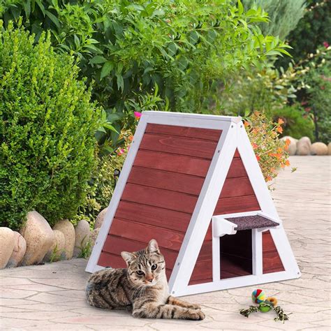 Tangkula Triangle Cat House, Wooden Indoor/Outdoor Weatherproof Pet ...