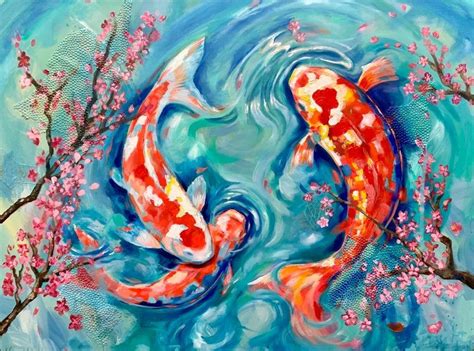 Koi Fish Painting Print Colorful Large Scale, Fish Decor Fish Wall Art ...