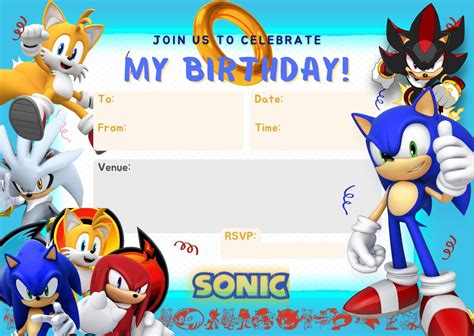 Sonic the Hedgehog Themed Printable Birthday Party Invitation Free ...