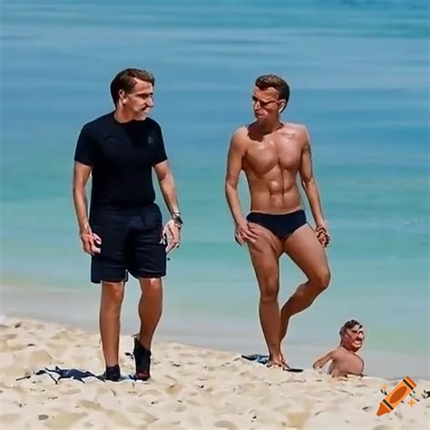 Three emmanuel macron at the beach on Craiyon