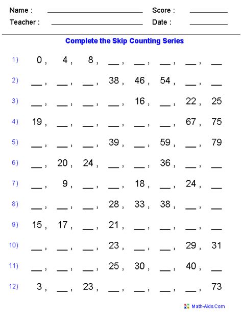 Skip Counting Worksheets | Dynamically Created Skip Counting Worksheets