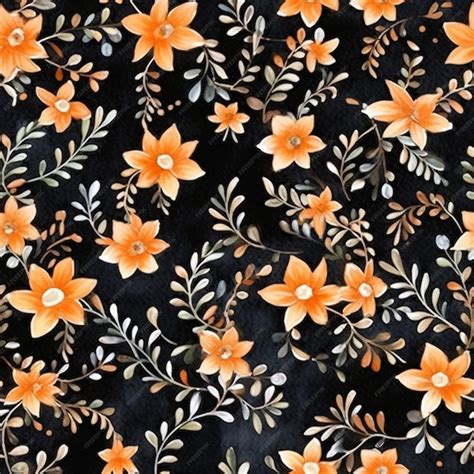 Premium AI Image | Dark background on orange floral pattern seamless ...