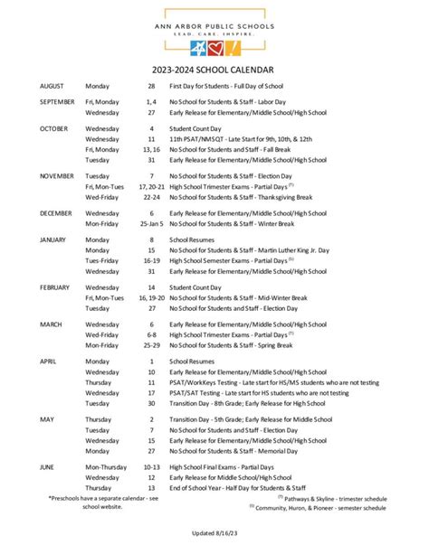 Ann Arbor Public Schools Calendar 2024 (Holiday Dates)