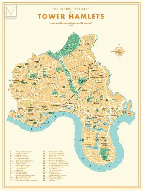 Tower Hamlets Retro Map Print | London borough map, Map, London map