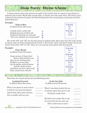 Rhyme Schemes | Interactive Worksheet | Education.com | Rhyme scheme ...