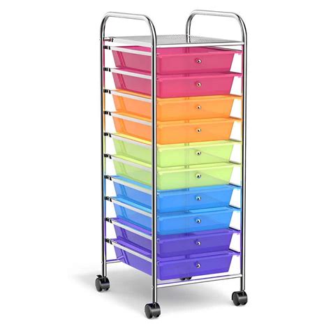 Bunpeony 10-Tier Transparent Multicolor Rolling Storage Cart Organizer ...