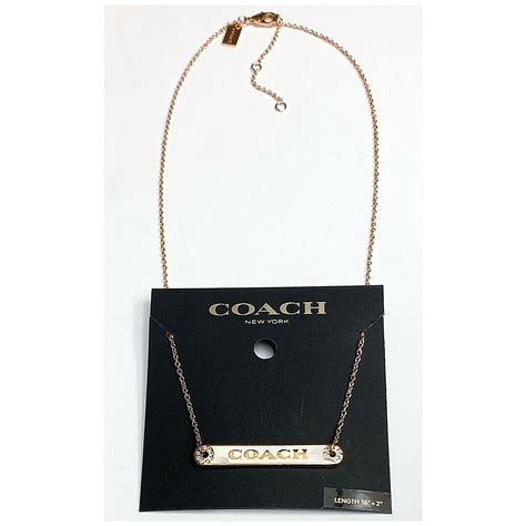 NWT COACH “Coach Logo” Rose Gold Tone Crystals Bar Pendant Necklace ...