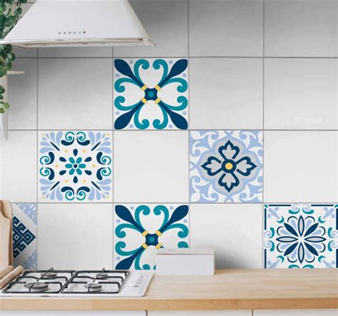 Blue tone original flower tile transfer decal - TenStickers