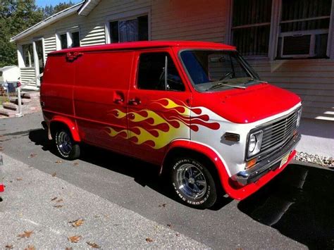 Red chevy van with flames. | Gmc vans, Custom vans, Chevy van