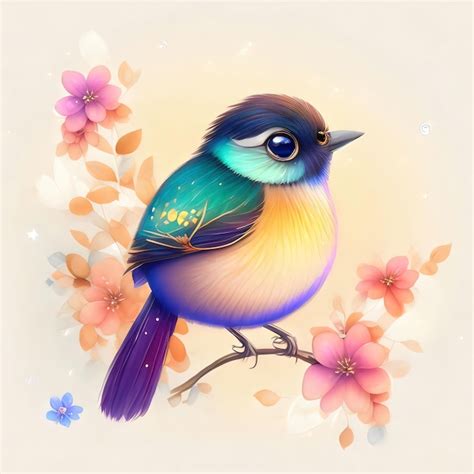 Premium Photo | Watercolor drawing of a beautiful bird on a tree branch