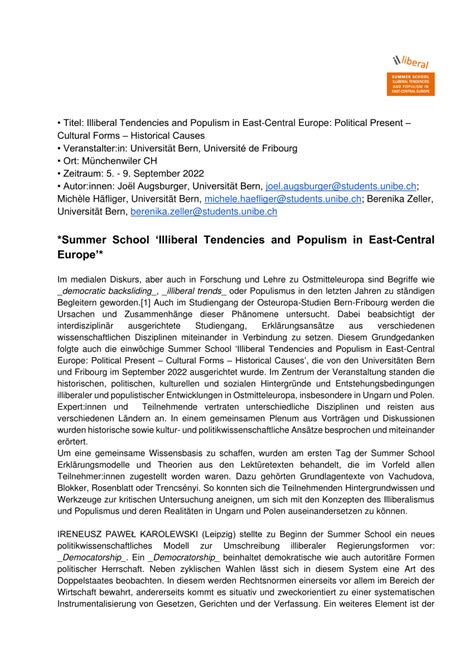 (PDF) *Summer School 'Illiberal Tendencies and Populism in East-Central ...