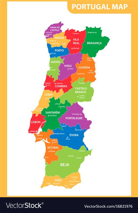 Detailed map of the portugal with regions Vector Image