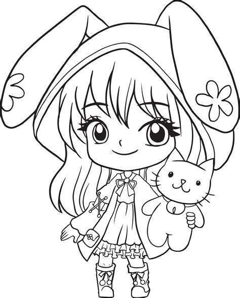 coloring page cartoon girl cute kawaii manga anime illustration ...