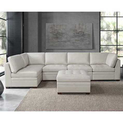 Thomasville Tisdale Leather Sectional with Storage Ottoman Cream ...