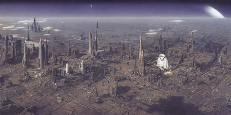 prompthunt: a city in space made by chesley bonestell