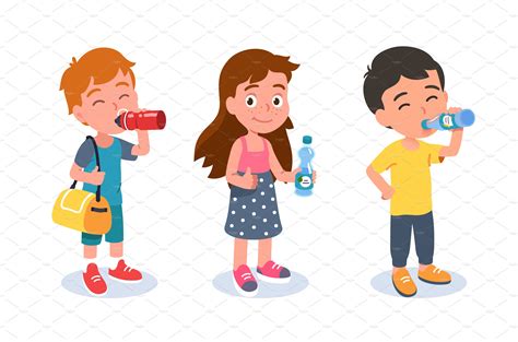 Preschooler kids holding bottles | Vector Graphics ~ Creative Market