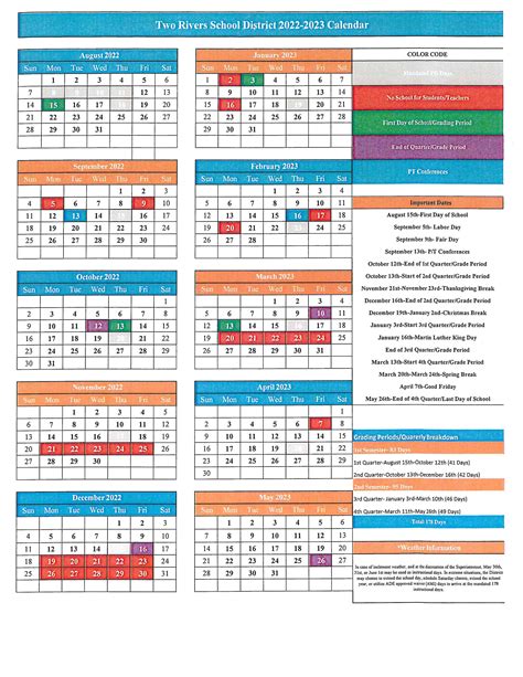 Two Rivers School District Calendar 2023/2024