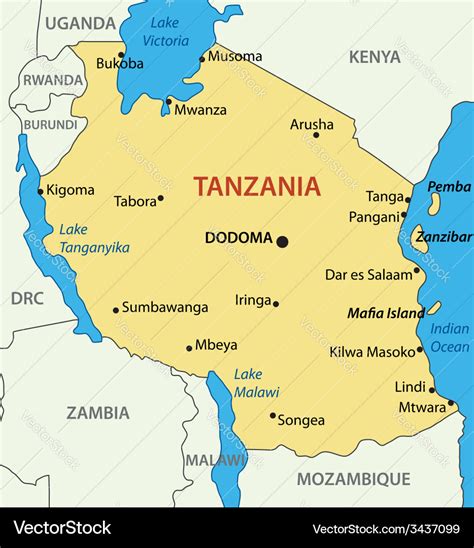 United republic tanzania - map Royalty Free Vector Image