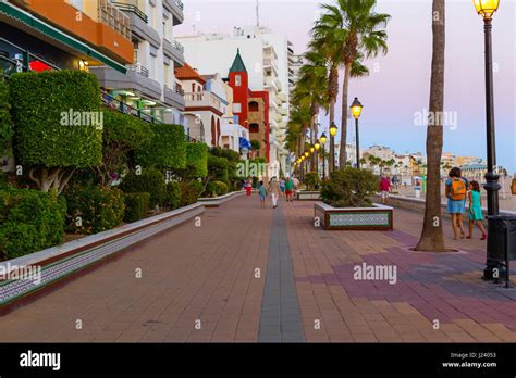 ROTA, SPAIN - SEPTEMBER 09, 2016: Rota Beach. Promenade at night. Rota ...