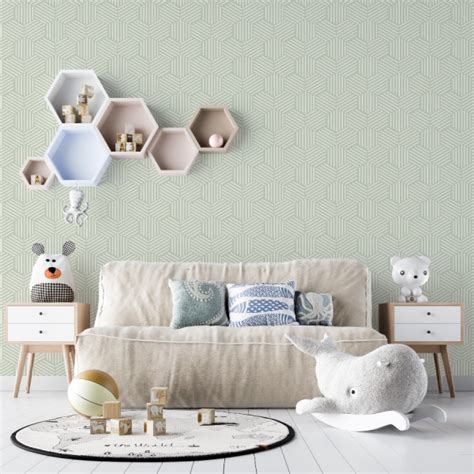 Sage Green Geometric Wallpaper - Peel and Stick - The Wallberry