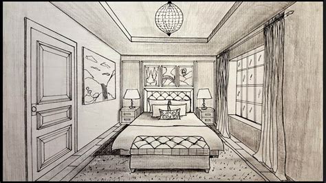 Drawing A Bedroom In One Point Perspective Timelapse | One point ...