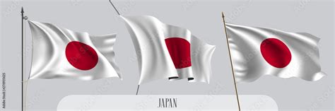 Set of Japan waving flag on isolated background vector illustration ...