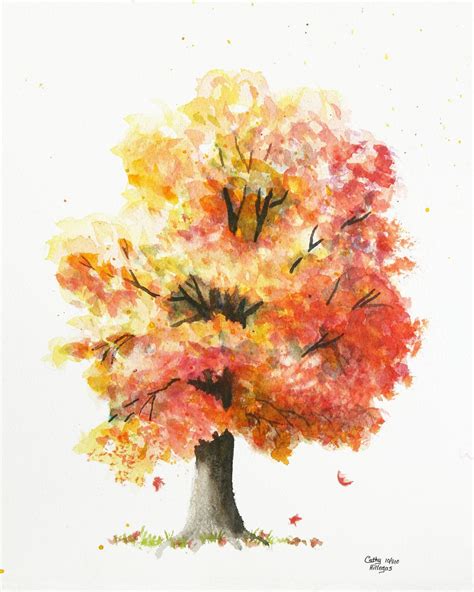 Autumn Tree Watercolor Painting Print by Cathy Hillegas 11x14 | Etsy ...