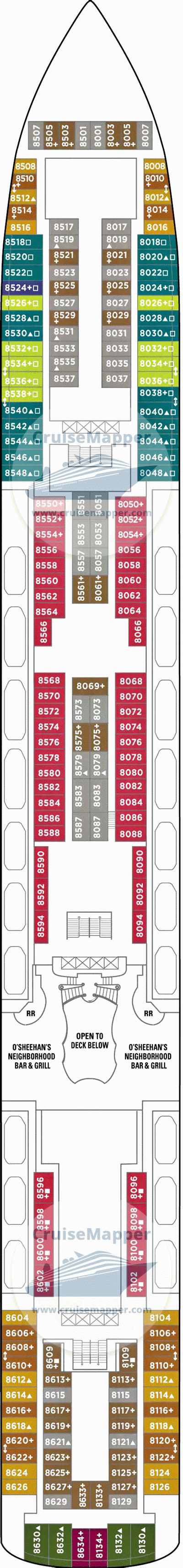 Norwegian Jade deck 8 plan | CruiseMapper