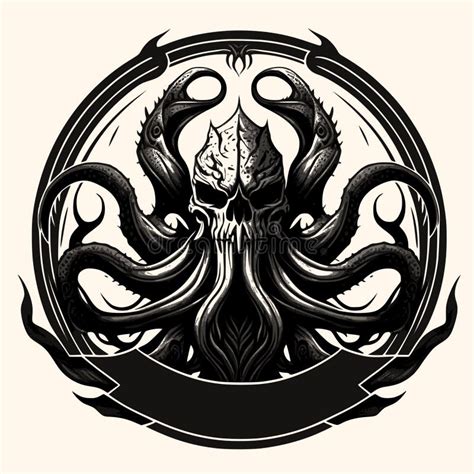 Black and White Kraken,Cthulhu,Octopus Silhouette Ornament Vector Art ...