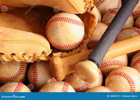 Vintage Baseball Equipment, Bat, Balls, Glove Stock Image - Image: 18487471