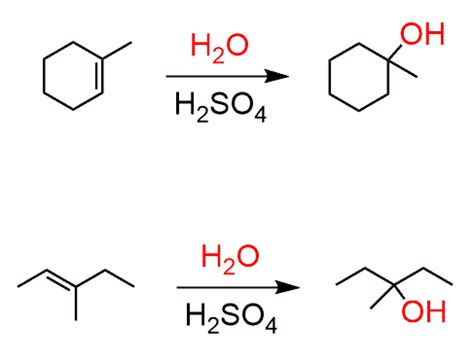 alkene reaction with h2so4 and h2o