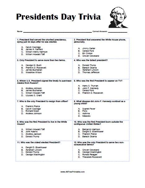 Presidents Day Trivia – Free Printable