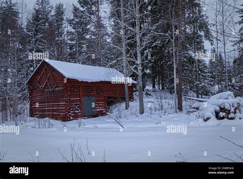 old barn with trees in winter landscape Stock Photo - Alamy