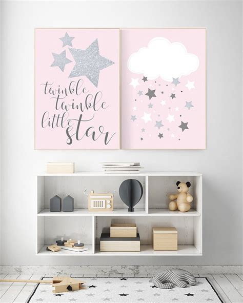 Twinkle twinkle little star nursery, pink gray nursery decor, baby girl ...