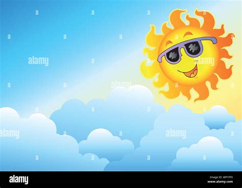 Cloudy sky with cartoon Sun Stock Vector Image & Art - Alamy