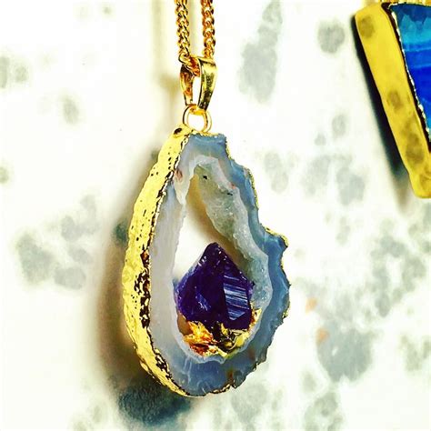 Elemental Geode Slice Necklace with Amethyst Nugget by Azuni London ...