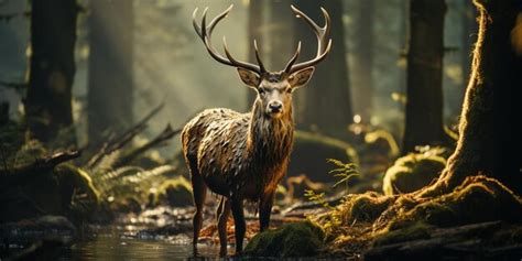 Premium AI Image | wild deer with big antlers in forest