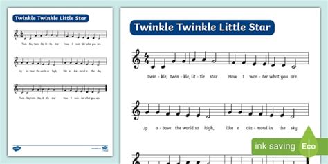 Twinkle Twinkle Little Star Piano Sheet Music - Twinkl