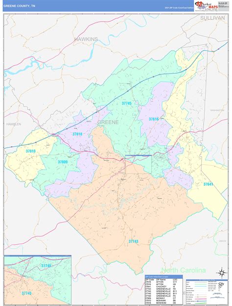 Greene County, TN Wall Map Color Cast Style by MarketMAPS - MapSales