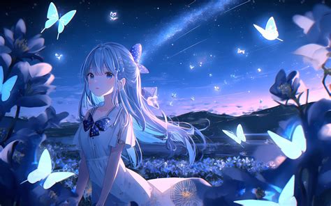 Anime girl Wallpaper 4K, Dream, Lonely, Butterflies