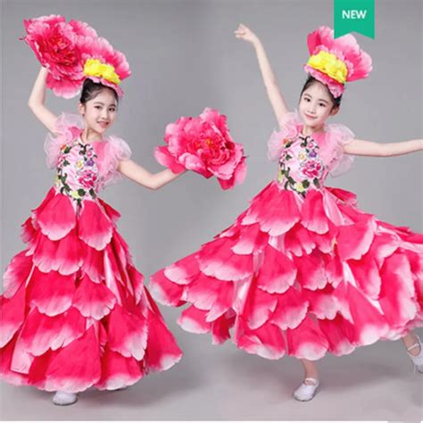 3 colors flower dance costume flower dance dress for girls music dance ...