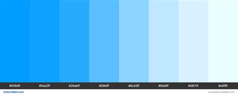 Blue shades palette. HEX colors #009dff, #0da2ff, #26abff, #59bfff ...