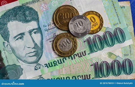 Armenian National Currency Dram Banknotes and Coins Stock Image - Image ...